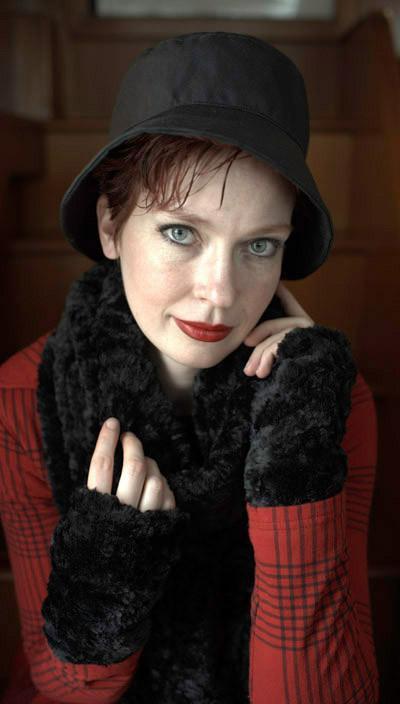 Fingerless Gloves and Hollie Hat Model Shot | Cuddly Faux Fur in Black | Pandemonium Millinery