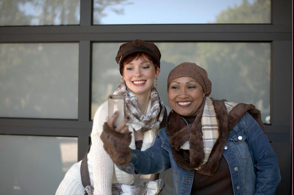 Fingerless Gloves Lifestyle Shot | Cuddly Faux Fur in Chocolate | Pandemonium Millinery