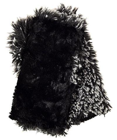 Reversible Fingerless Gloves | Silver Tipped Fox Faux Fur in Black lined Black | Pandemonium Millinery