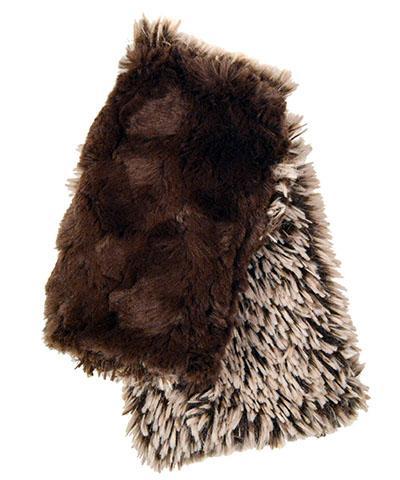 Reversible Fingerless Gloves | Silver Tipped Fox Faux Fur in Brown lined Chocolate | Pandemonium Millinery