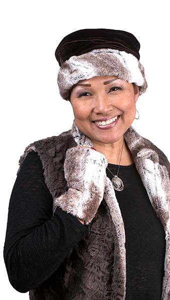 Reversible Fingerless Gloves Model Shot | Birch Luxury Faux Fur | Pandemonium Millinery