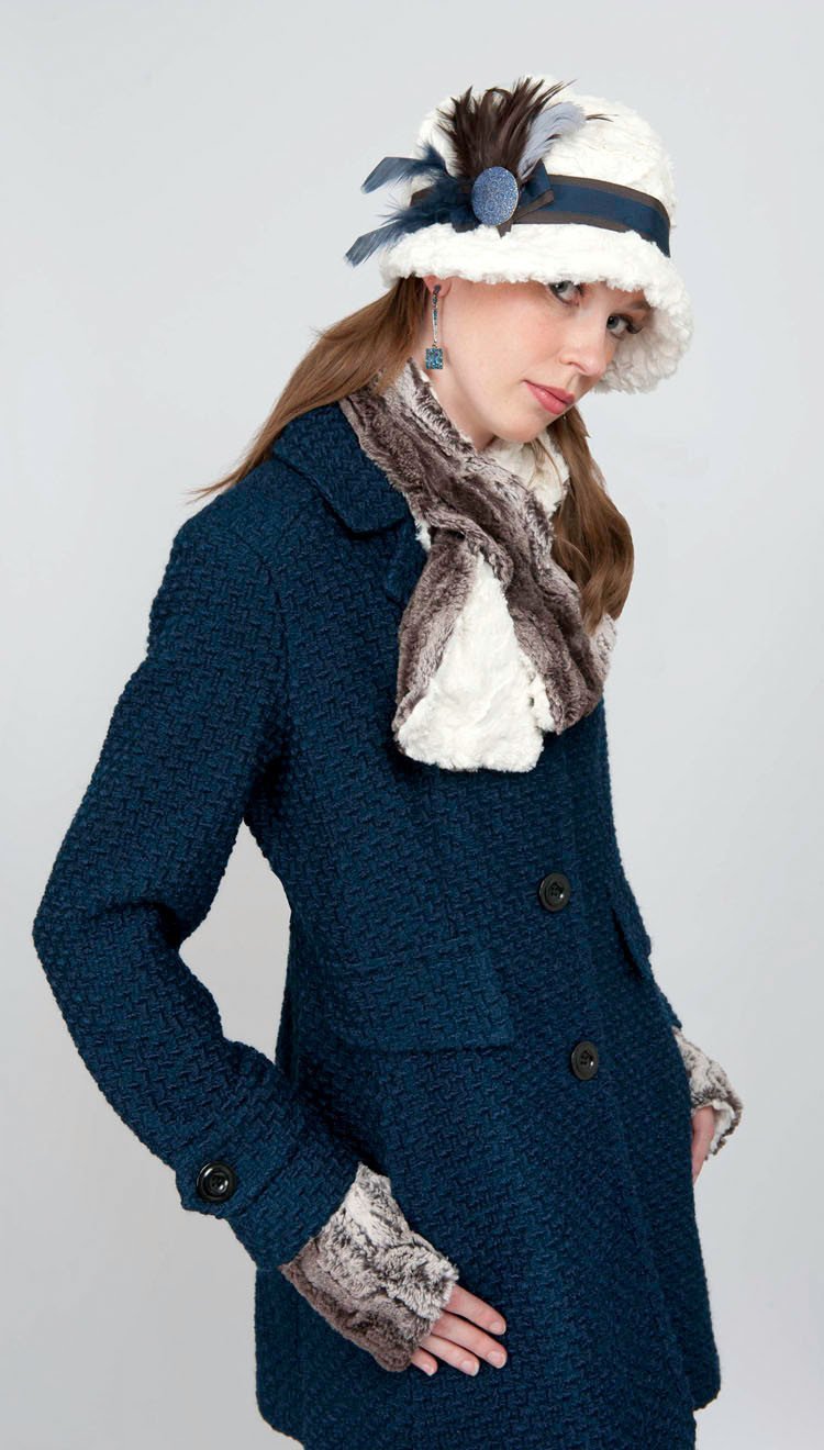 Fingerless Gloves Model Shot | Luxury Faux Fur in Chinchilla Brown | Pandemonium Millinery