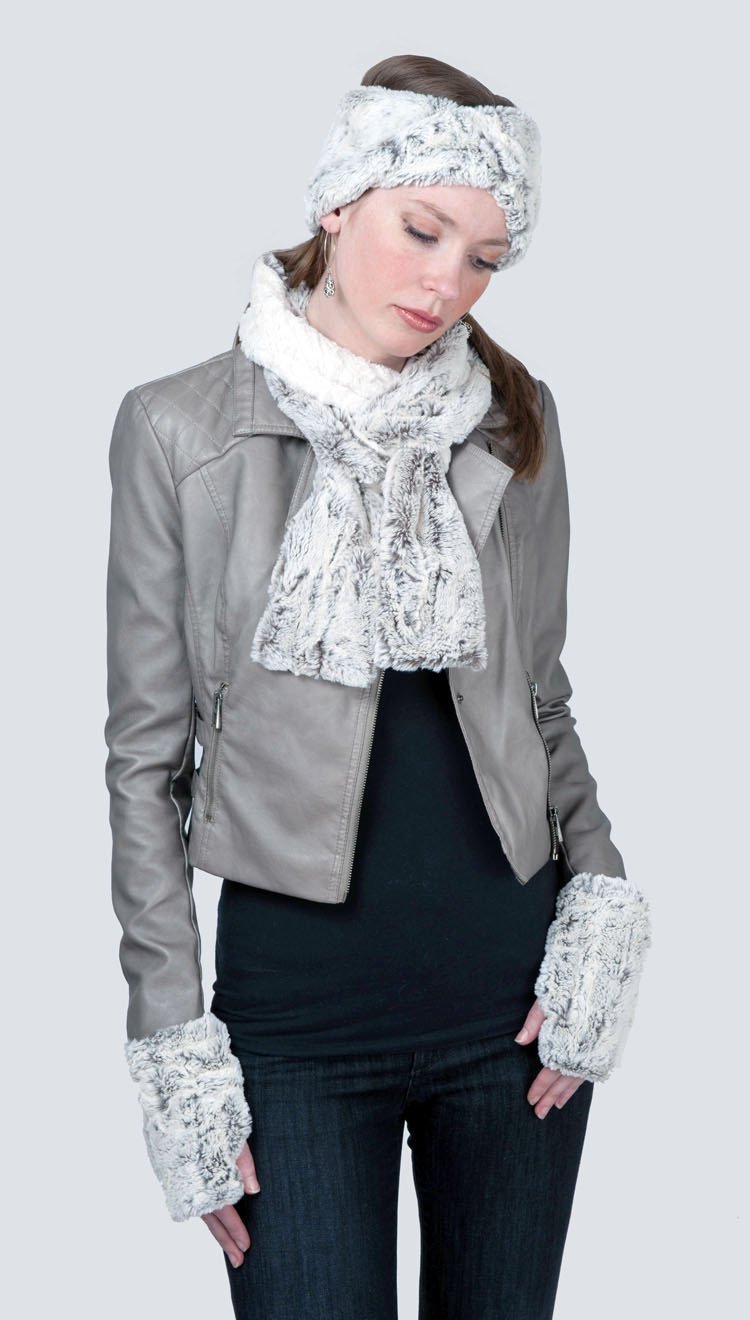 Fingerless Gloves Model Shot | Luxury Faux Fur in Khaki | Pandemonium Millinery