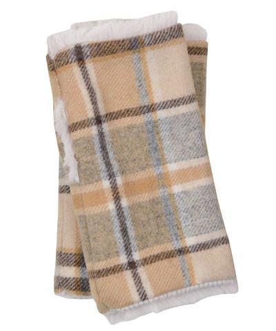 Fingerless Gloves | Wool Plaid in Daybreak with Cuddly Sand Faux Fur | Pandemonium Millinery