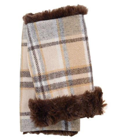 Fingerless Gloves | Wool Plaid in Daybreak with Cuddly Chocolate Faux Fur | Pandemonium Millinery