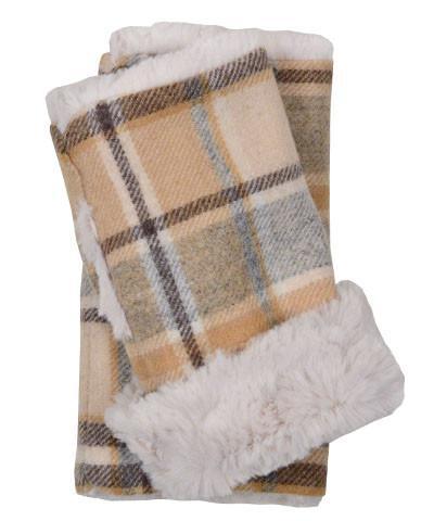 Fingerless Gloves | Wool Plaid in Daybreak with Cuddly Sand Faux Fur Lining | Pandemonium Millinery