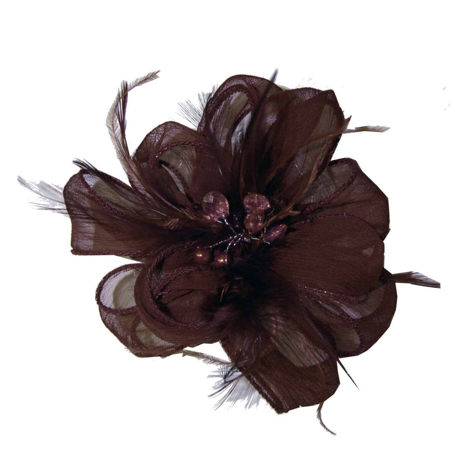 Black Flower Brooch | Black Feathers, Crystal and Fabric | Pandemonium Millinery | Seattle WA