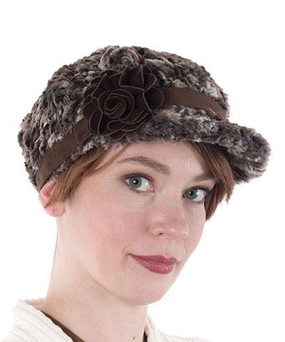 Felt Folds Flower Brooch  on Valerie Newsboy Style Hat | Chocolate Petals | Pandemonium Millinery | Seattle W