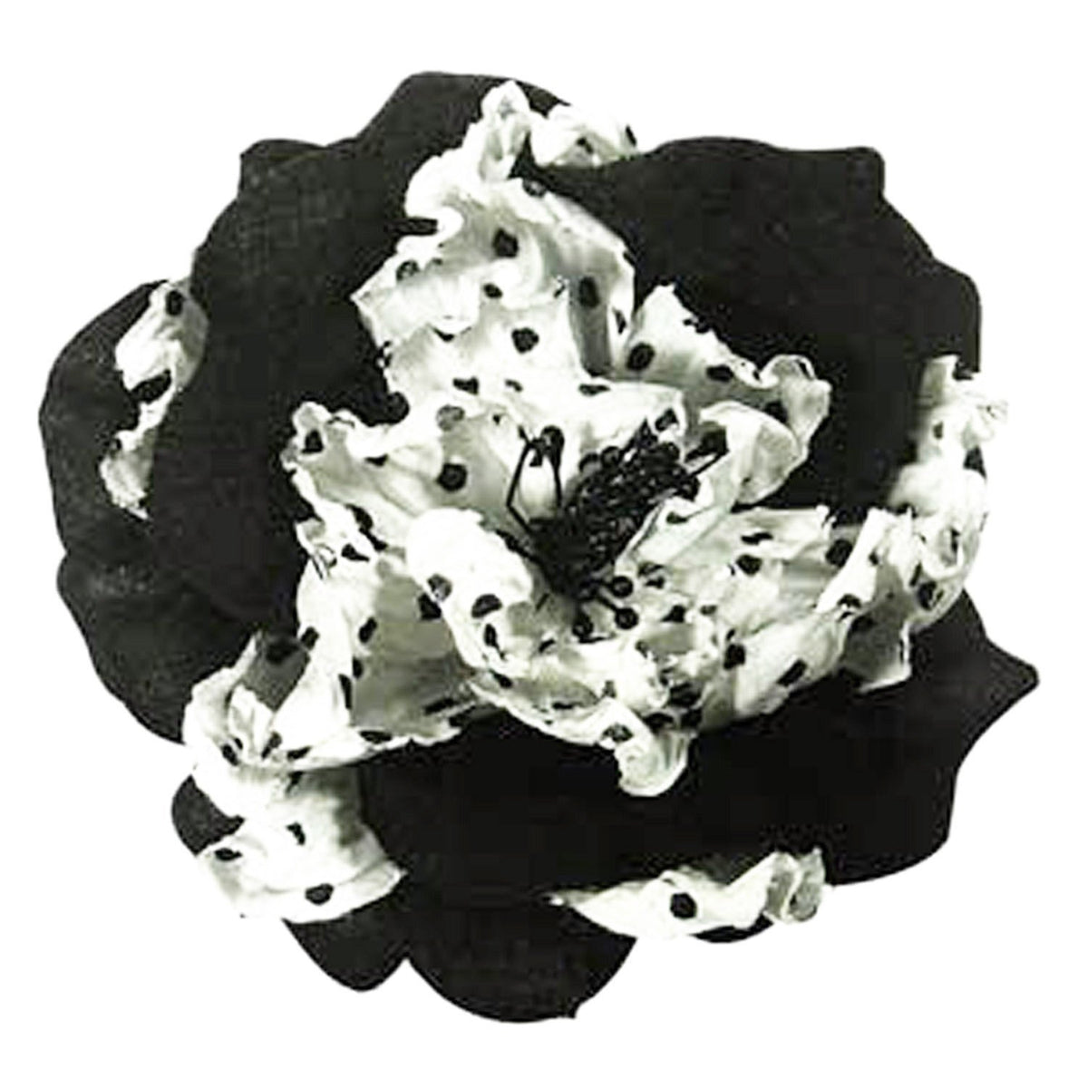 Flower Brooch in Black &amp; White Polka Dots | Pandemonium Millinery