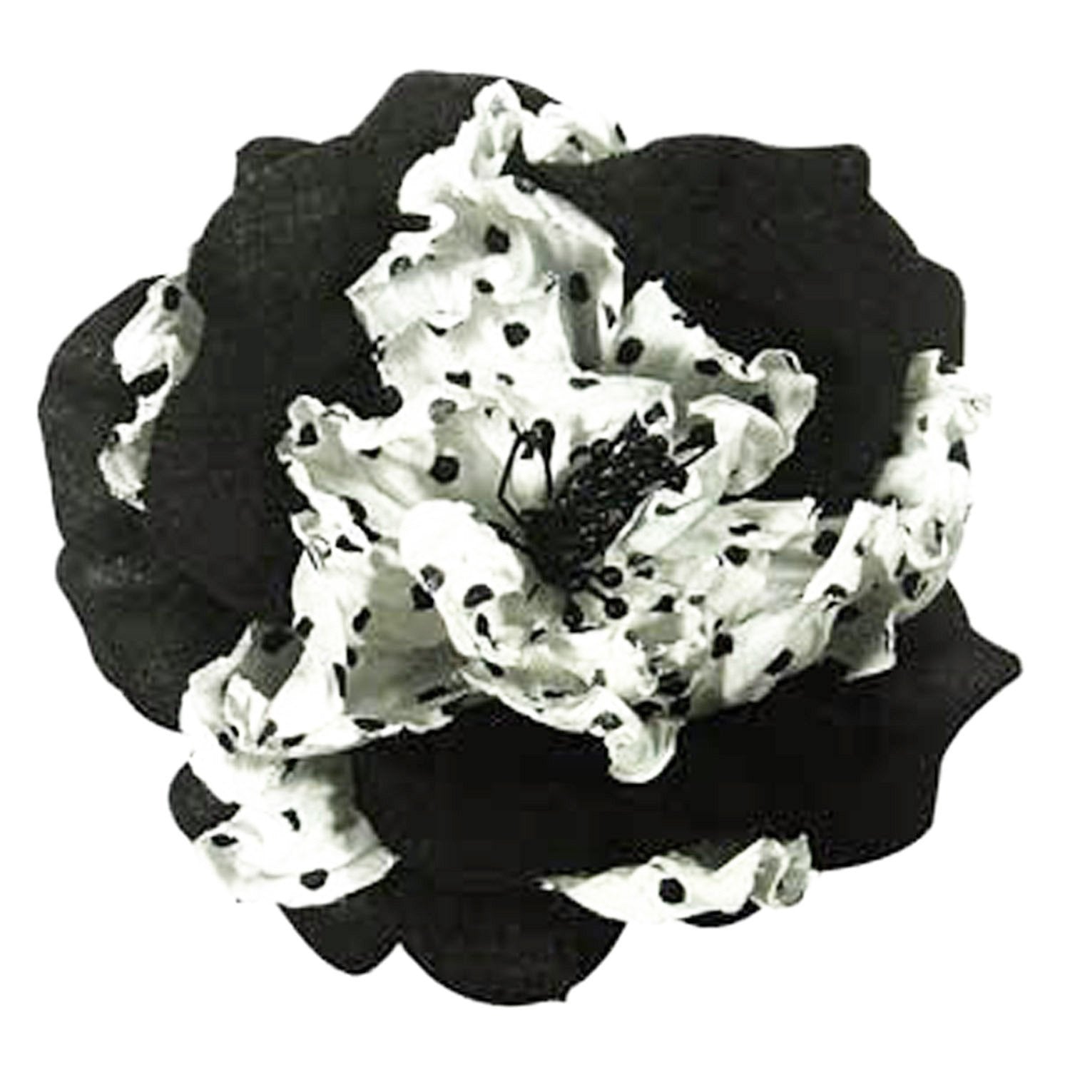 Flower Brooch in Black & White Polka Dots | Pandemonium Millinery