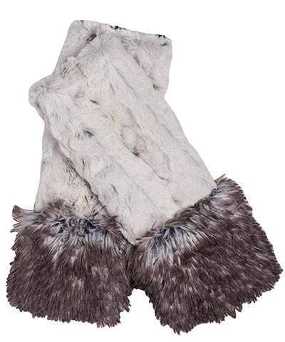 Fingerless Gloves with Cuff | Gray Cuddly Faux Fur with Pearl Fox Cuff | Handmade by Pandemonium Millinery Seattle WA USA
