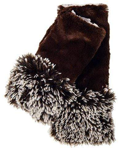 Fingerless Gloves with Cuff | Chocolate Cuddly Faux Fur with Silver Tipped Fox Brown Cuff | Handmade by Pandemonium Millinery Seattle WA USA