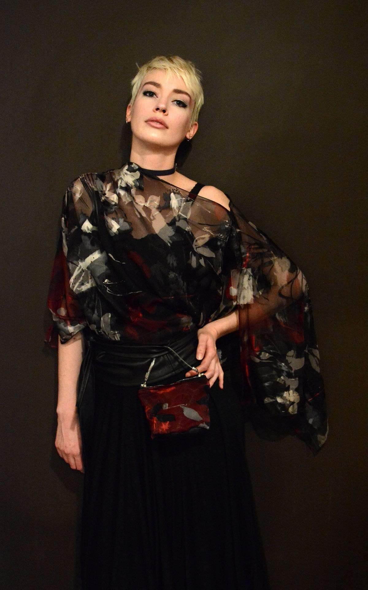 Garden Path Poncho in Poppy with Obi Sash | Handmade in Seattle WA | Pandemonium Millinery
