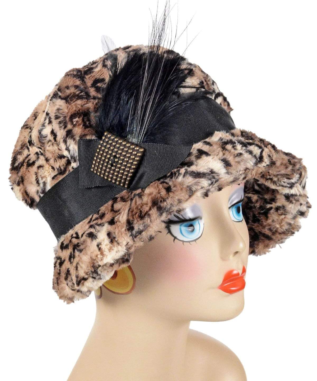 Grace 1920&#39;s cloche style hat in Carpathian Lynx Faux Fur