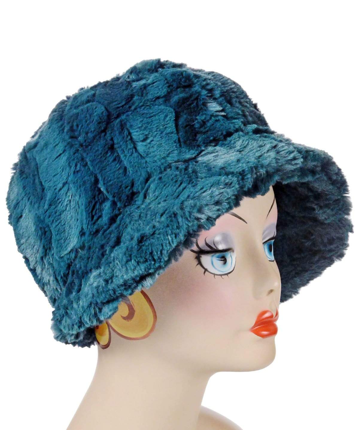 Grace Cloche 1920s Hat Style in Peacock Pond Faux Fur No Band | By Pandemonium Millinery | Handmade in Seattle WA USA