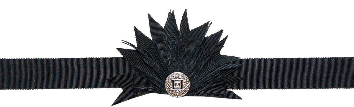 Full View of Grosgrain Band in Bow Style 41 half medallion from Pandemonium Millinery