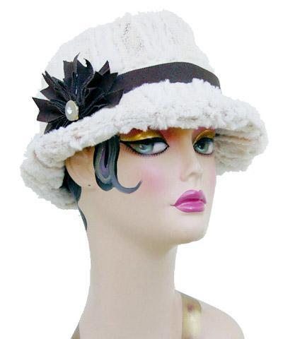 Grosgrain Bow Style Band in Chocolate on faux fur Fedora from Pandemonium Millinery