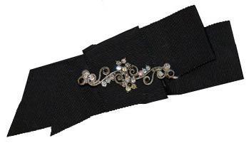 Hat Band Style 91 with Bow and Brooch in Black Grosgrain | Handmade in Seattle WA | Pandemonium Millinery