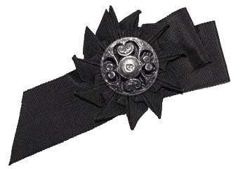 Black Grosgrain Brooch Medallion in Style 95 with silver tone metal button from Pandemonium Millinery