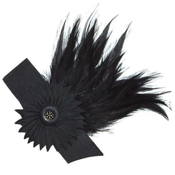 Grosgrain Medallion Feather Brooch