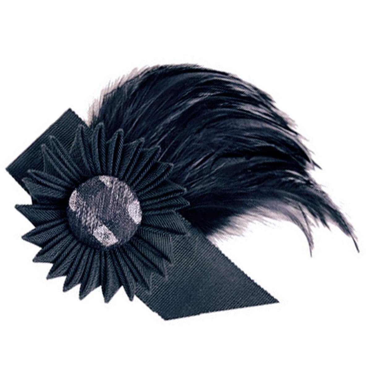 Grosgrain Medallion Feather Brooch