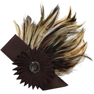 Grosgrain Medallion Feather Brooch