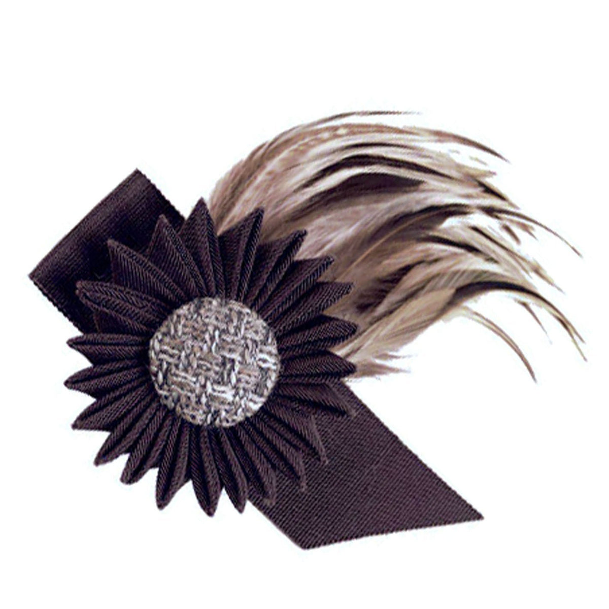 Grosgrain Medallion Feather Brooch