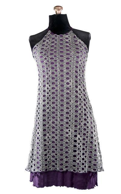 Halter Dress | Lunar Landing with a Purple Haze Jersey Knit Underlining | Handmade by Pandemonium Seattle in USA