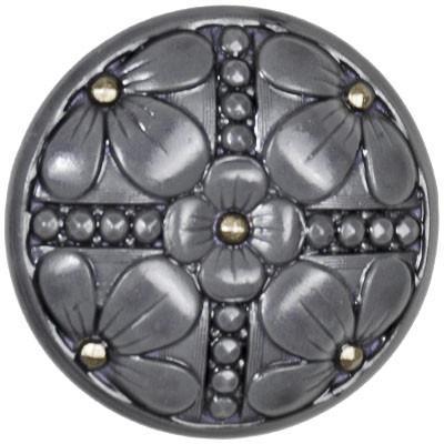 Charcoal Gray Hand Painted Floral Button Detail from Pandemonium Millinery