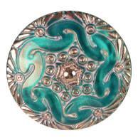 Large Aqua Blue Green and Silver Etched Glass Hand Painted Button Detail from Pandemonium Millinery
