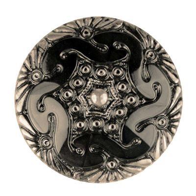 Large Black and Silver Etched Glass Hand Painted Button Detail from Pandemonium Millinery