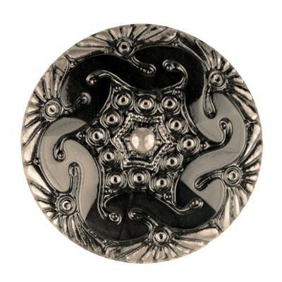 Large Black and Silver Etched Glass Hand Painted Button Detail from Pandemonium Millinery
