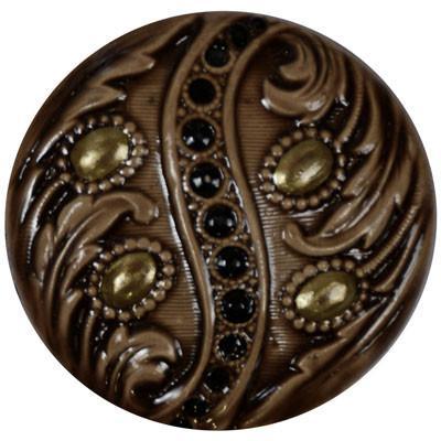 Large Mocha Brown, Gold, and Black Hand Painted Button Detail from Pandemonium Millinery