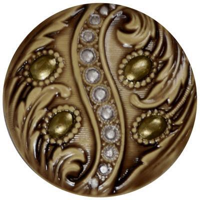 Large Terra Cotta, Gold, and Black Hand Painted Button Detail from Pandemonium Millinery