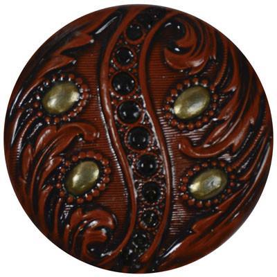 Large Terra Cotta, Gold, and Black Hand Painted Button Detail from Pandemonium Millinery