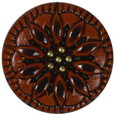 Rust Hand Painted Floral Button Detail from Pandemonium Millinery