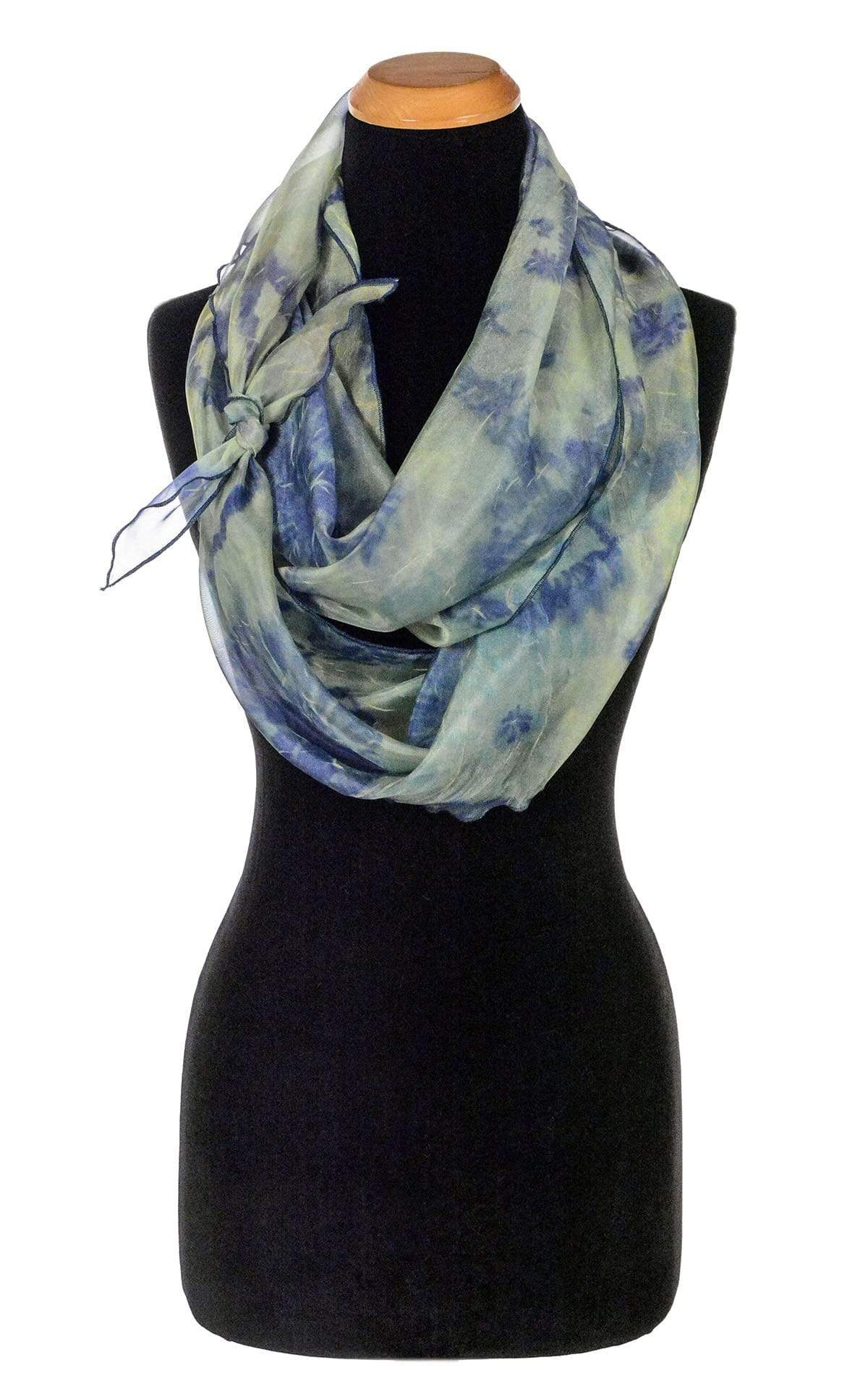 Women's Handkerchief Scarf in Agave Coastal Garden Organza with Celebrity Knot | Handmade in Seattle WA | Pandemonium Millinery