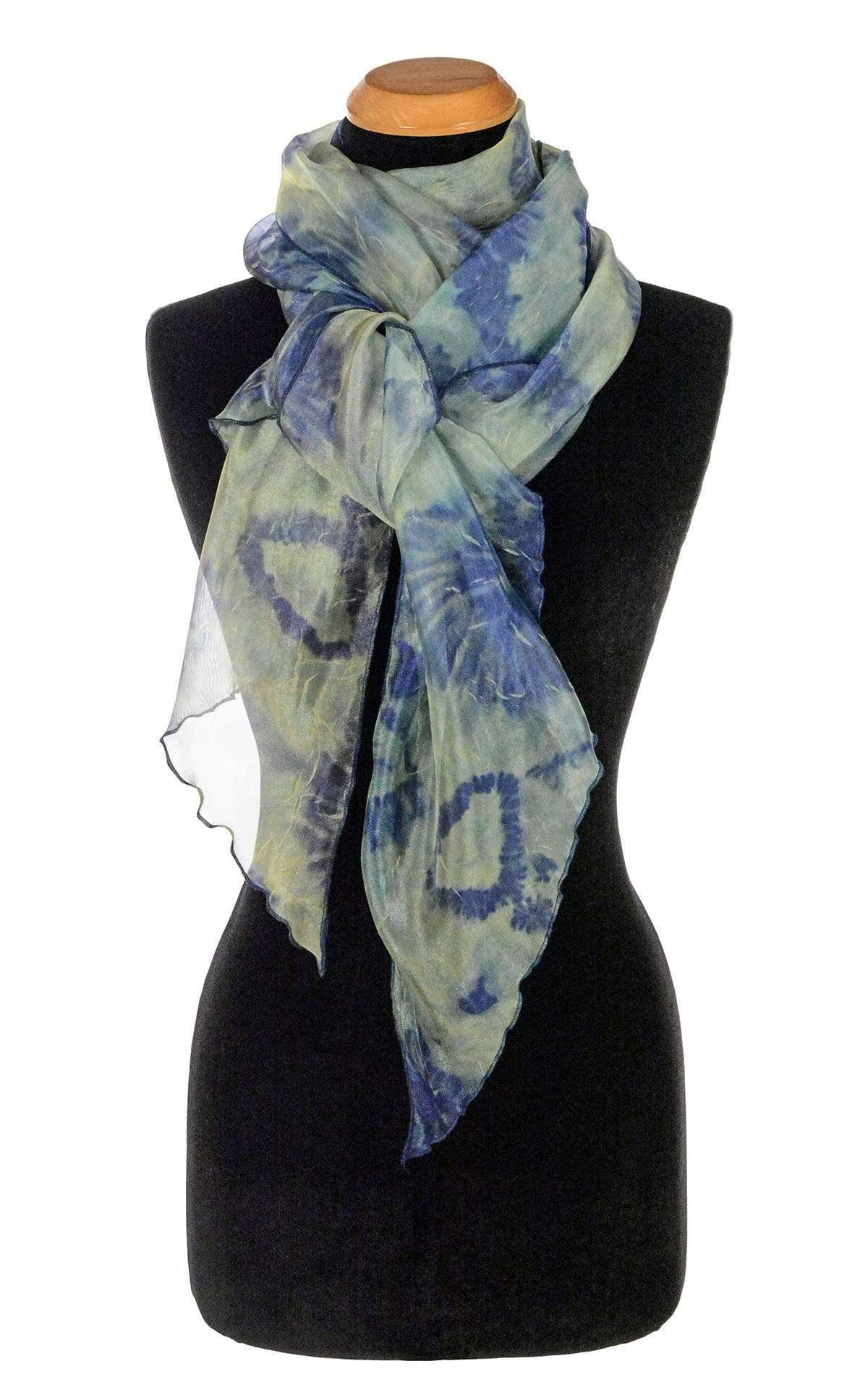 Women's Handkerchief Scarf in Agave Coastal Garden Organza Draped Over Shoulder | Handmade in Seattle WA | Pandemonium Millinery