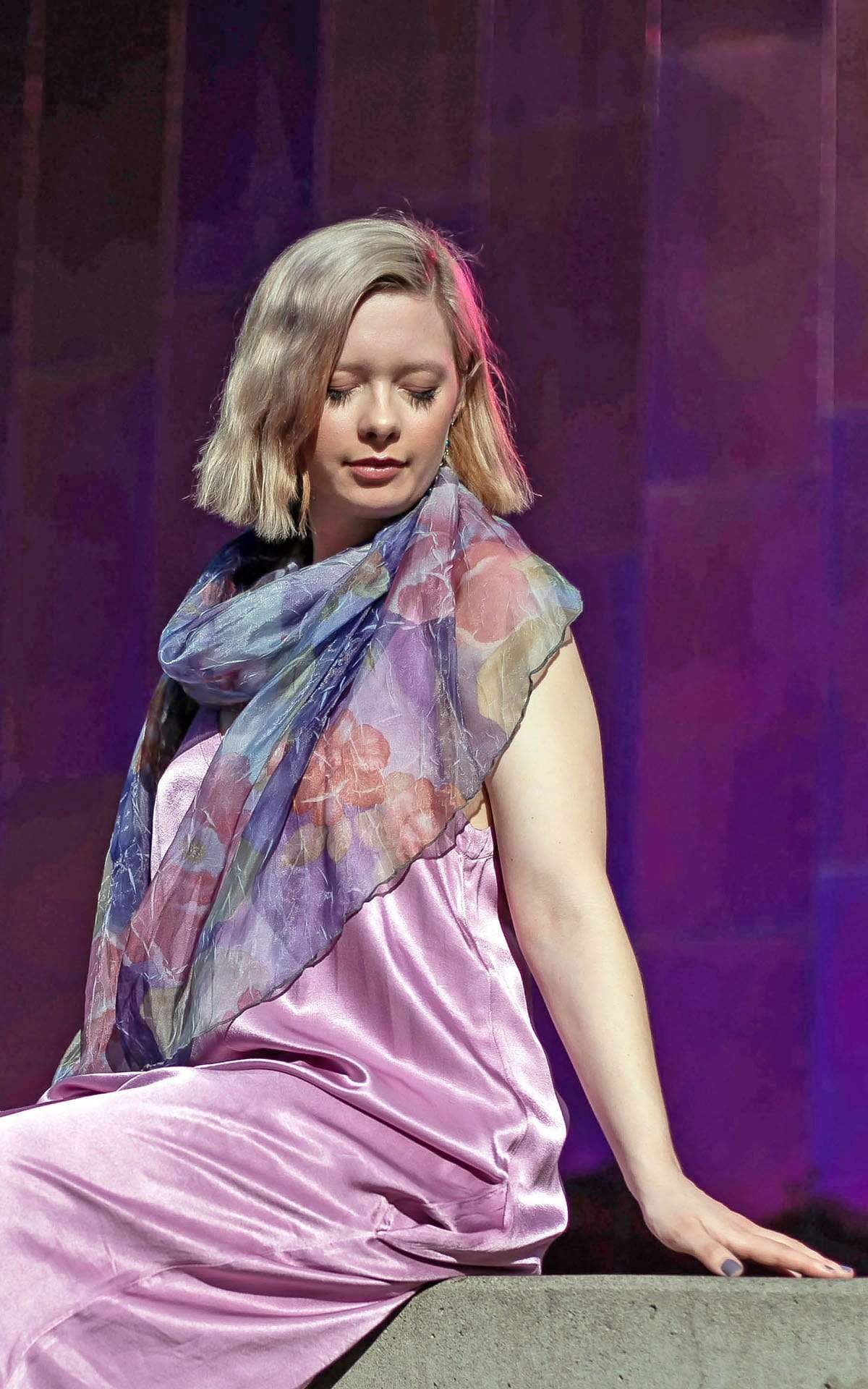 Women&#39;s Handkerchief Scarf in Sea Lavender Coastal Garden Organza Close Up | Handmade in Seattle WA | Pandemonium Millinery