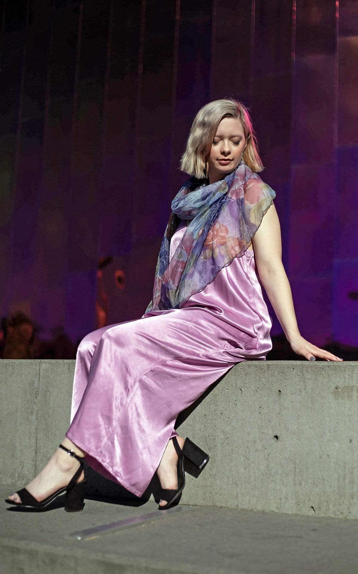 Women&#39;s Handkerchief Scarf in Sea Lavender Coastal Garden Organza | Handmade in Seattle WA | Pandemonium Millinery