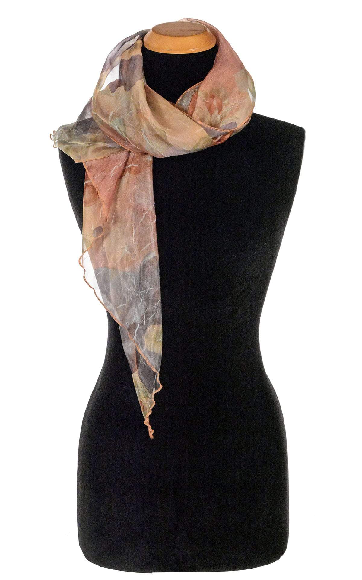 Women's Handkerchief Scarf in Bayberry Coastal Garden Draped Over Shoulder | Handmade in Seattle WA | Pandemonium Millinery