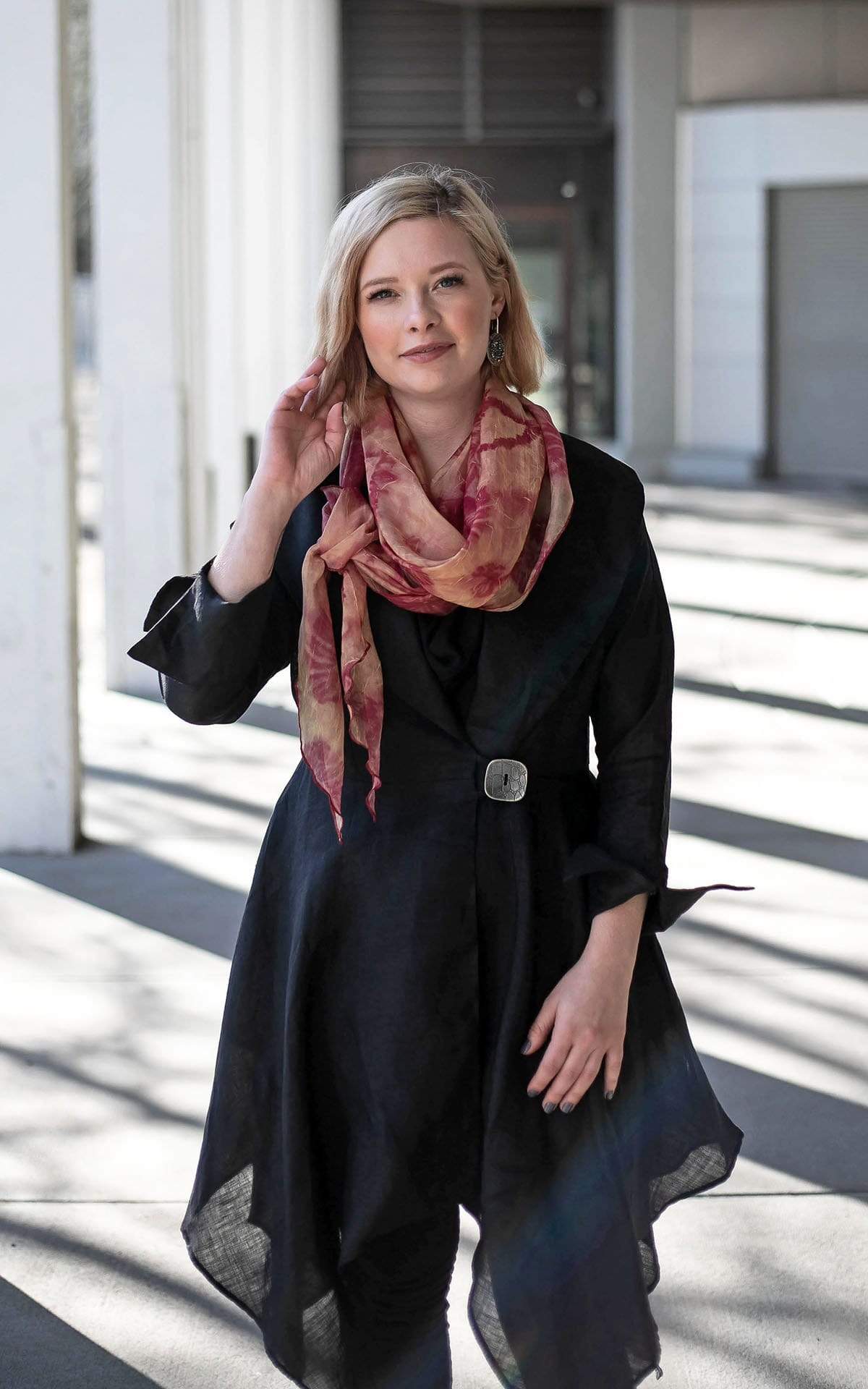 Women's Scarf in Coral Coastal Garden | Handmade in Seattle WA | Pandemonium Millinery