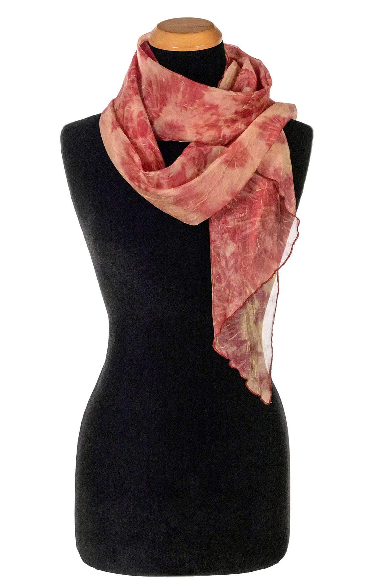 Women's Handkerchief Scarf in Coral Coastal Garden Organza Draped Over Shoulder | Handmade in Seattle WA | Pandemonium Millinery