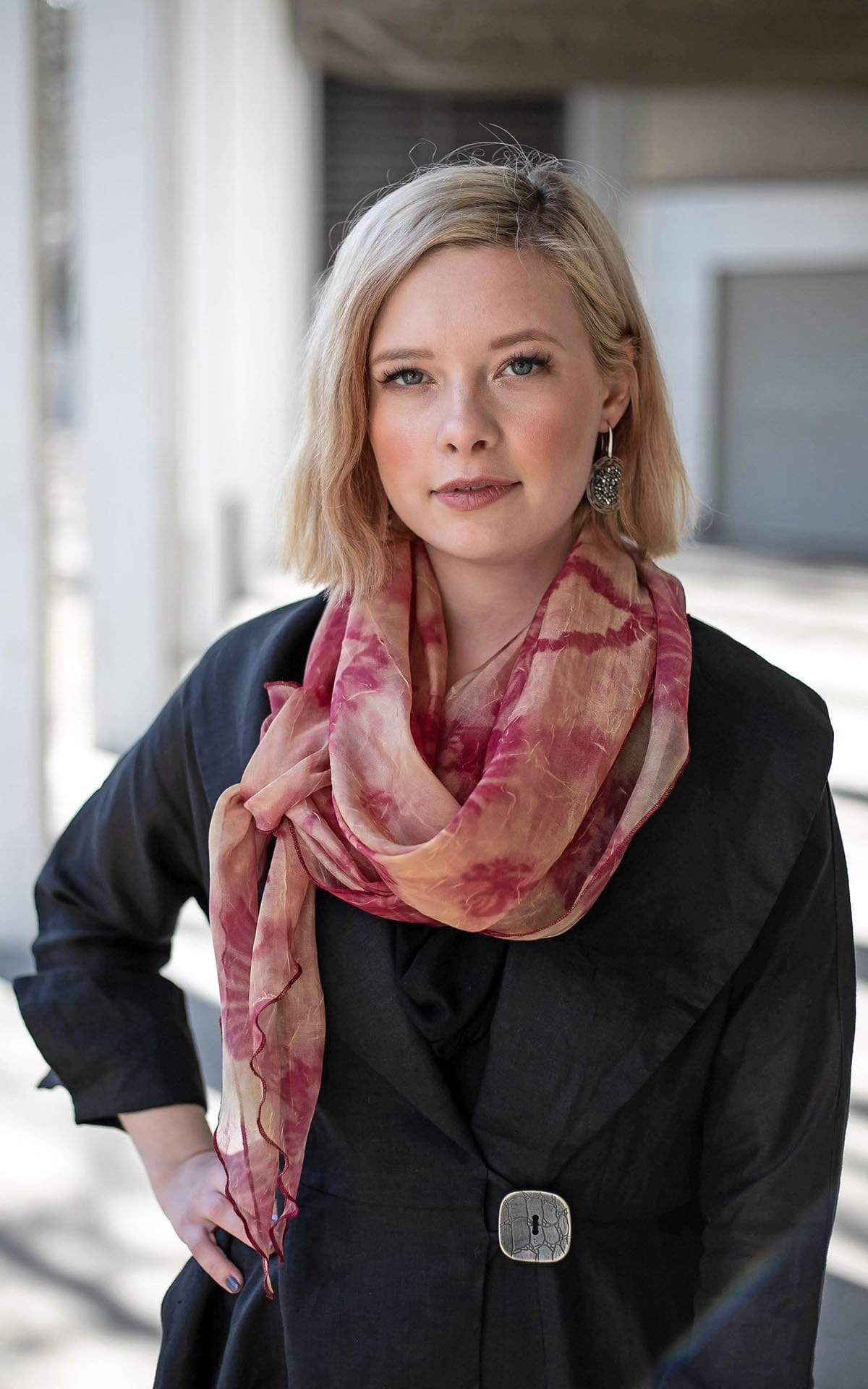 Women's Handkerchief Scarf in Coral Coastal Garden | Handmade in Seattle WA | Pandemonium Millinery