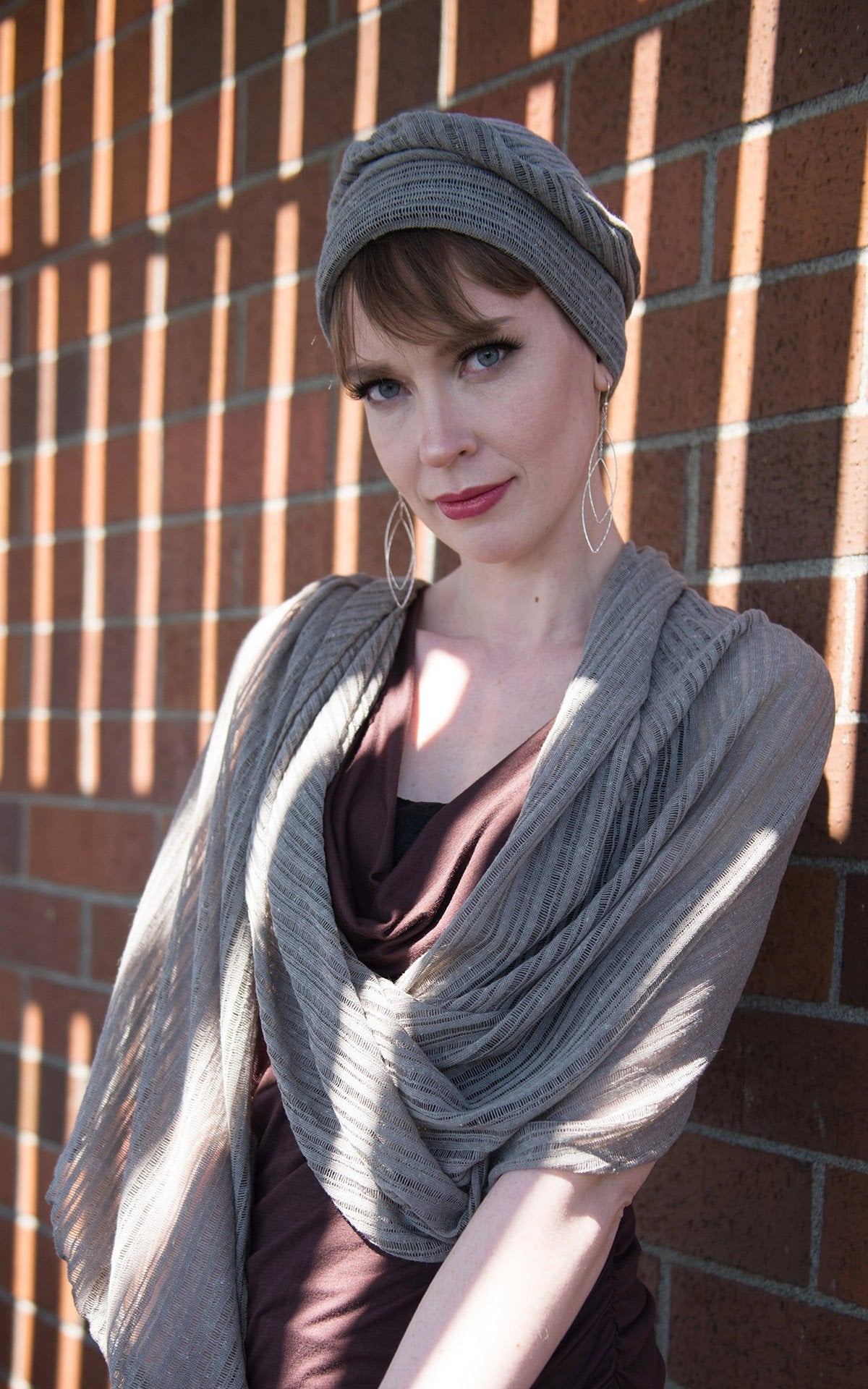 Woman modeling Handkerchief Scarf in Earth