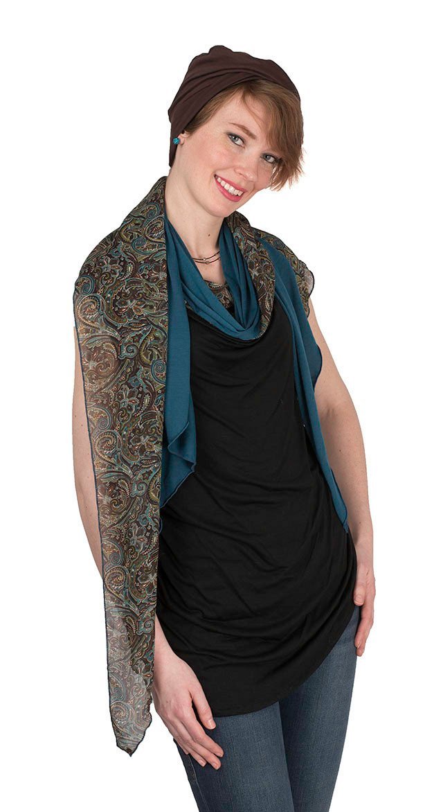 Handkerchief Scarf - Peacock Paisley with Blue Moon Jersey Knit (Two Left!)