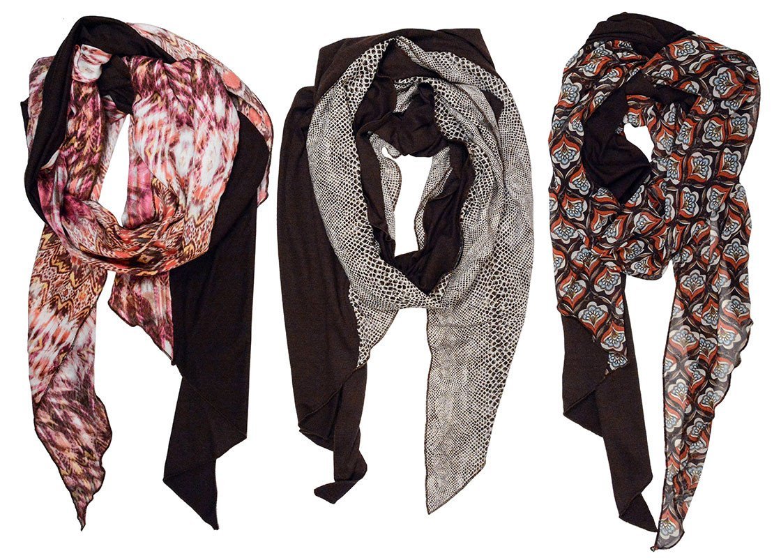 display of three diffent colors of handkerchief scarves | Handmade in Seattle WA | Pandemonium Millinery