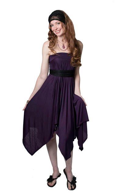 Model wearing Head Wrap, Multi-Style  with Purple Skirt| Glitzy Glam in Black | Handmade by Pandemonium Millinery Seattle, WA USA