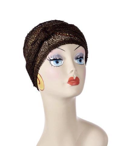 Mannequin Product shot of Head Wrap, Multi | Glitzy Glam in Coffee | Handmade by Pandemonium Millinery Seattle, WA USA