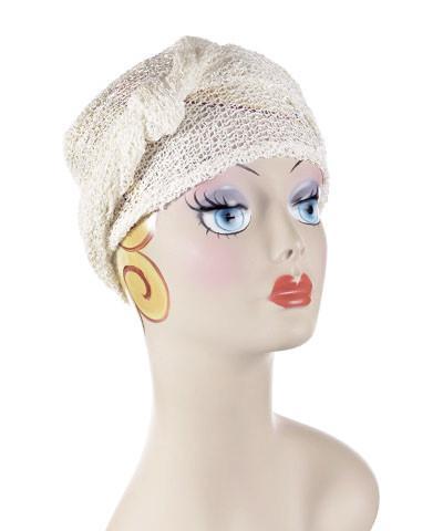Mannequin Product shot of Head Wrap, Multi- | Glitzy Glam in Latte | Handmade by Pandemonium Millinery Seattle, WA USA